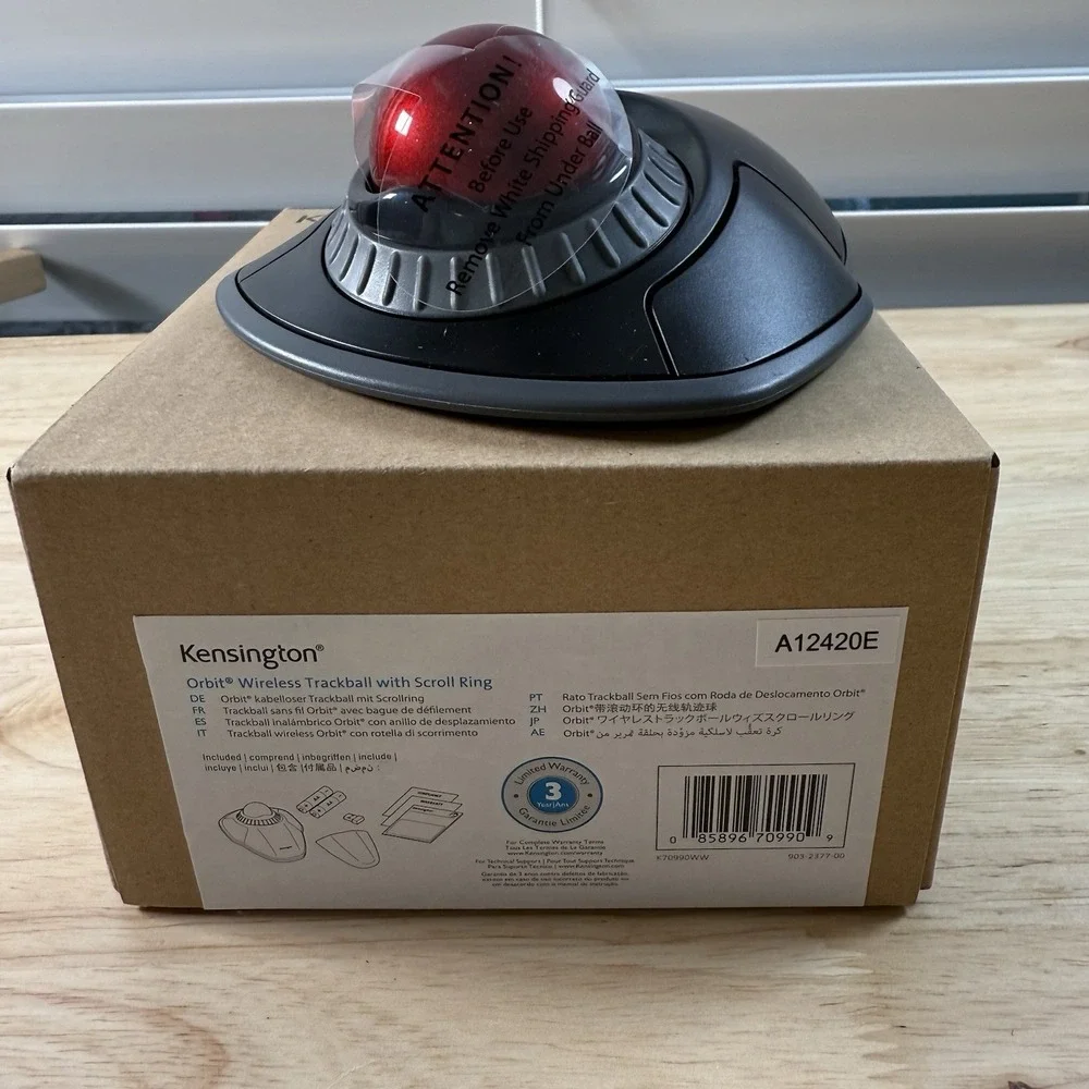 Kensington Orbit Wireless Trackball Mouse with Scroll Ring Black/Red‎ (K70990WW)